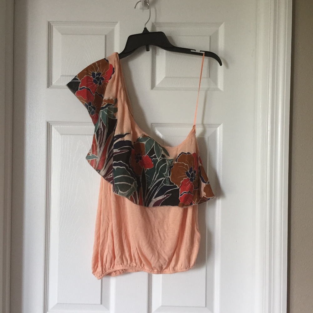 Free People One-Shoulder Peach Ruffle Top - Picture 4 of 8